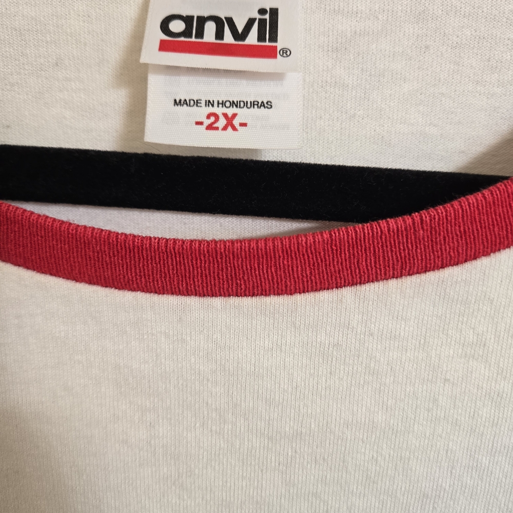 Anvil Red and White Raglan Tee with Graphic - Picture 3 of 4